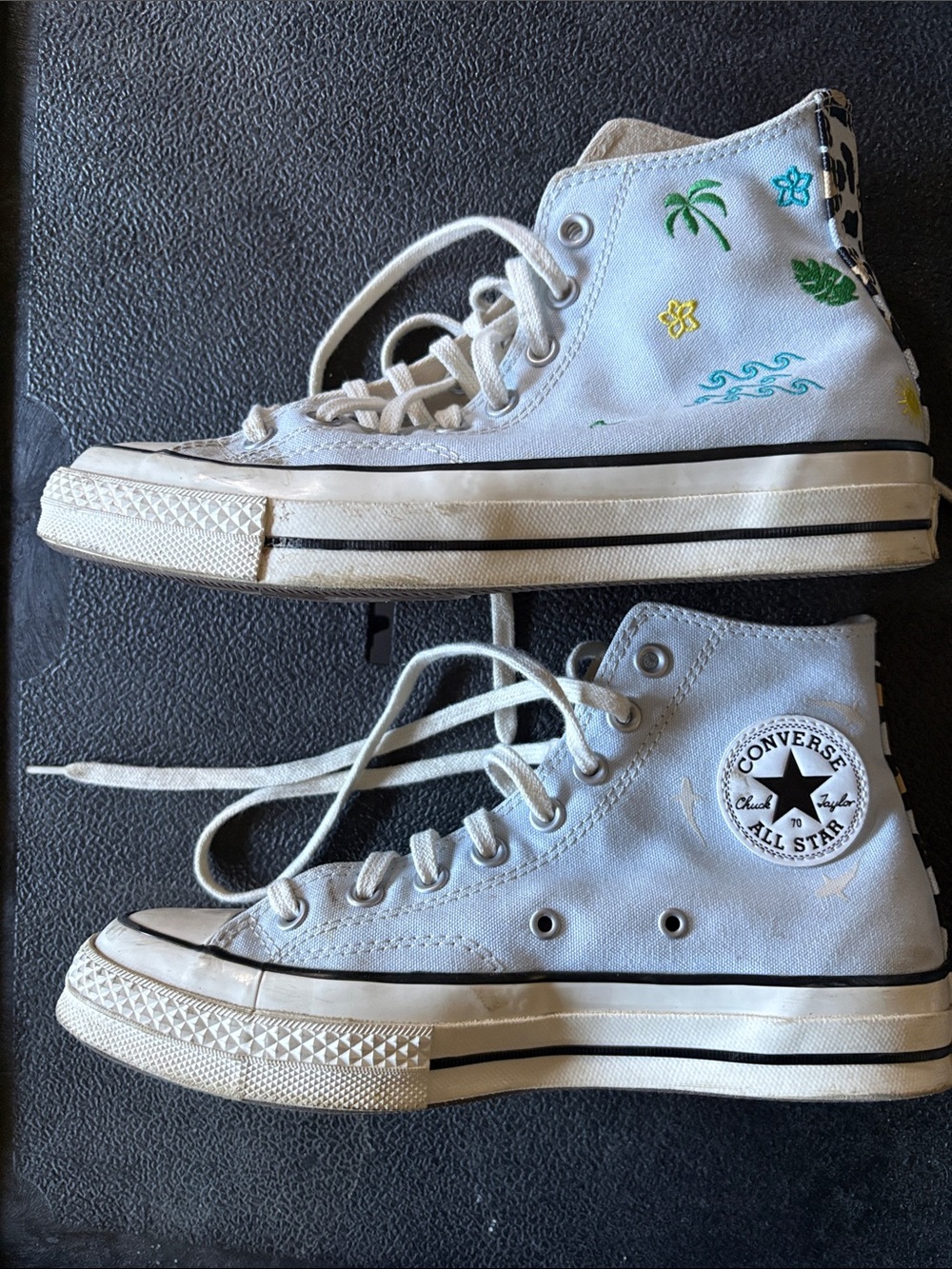 Converse High Top Sneakers - Light Blue with Tropical Embroidery